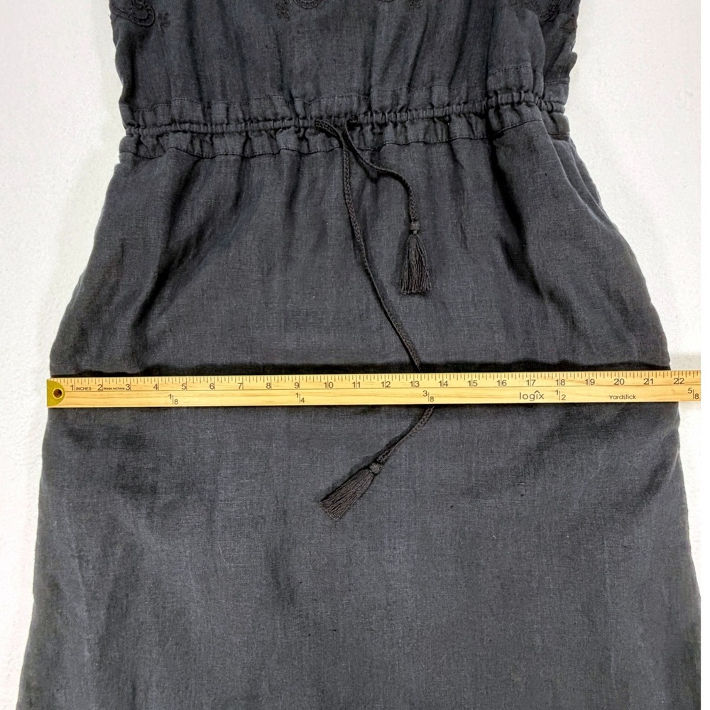 J. Crew Embroidered Linen Drawstring Waist Midi Dress with‎ Pockets Black Size 6 - Picture 11 of 11